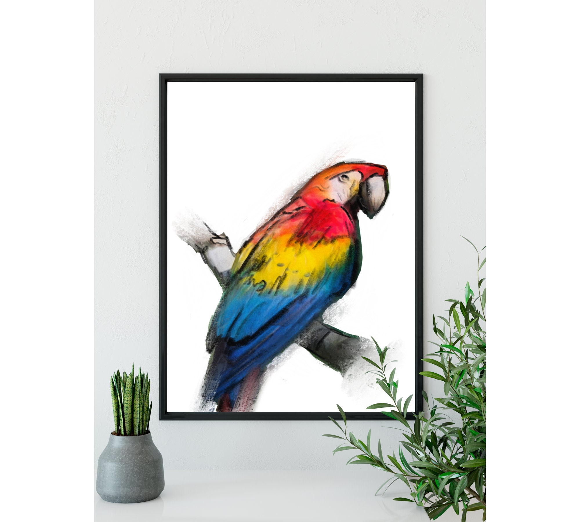Tropical Parrot Wall Decor Illustration Etsy