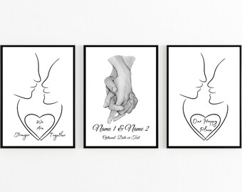 Personalized Holding Hands Print, Couple Love Decor, Anniversary Gift, Print Only, Frame Not Included.