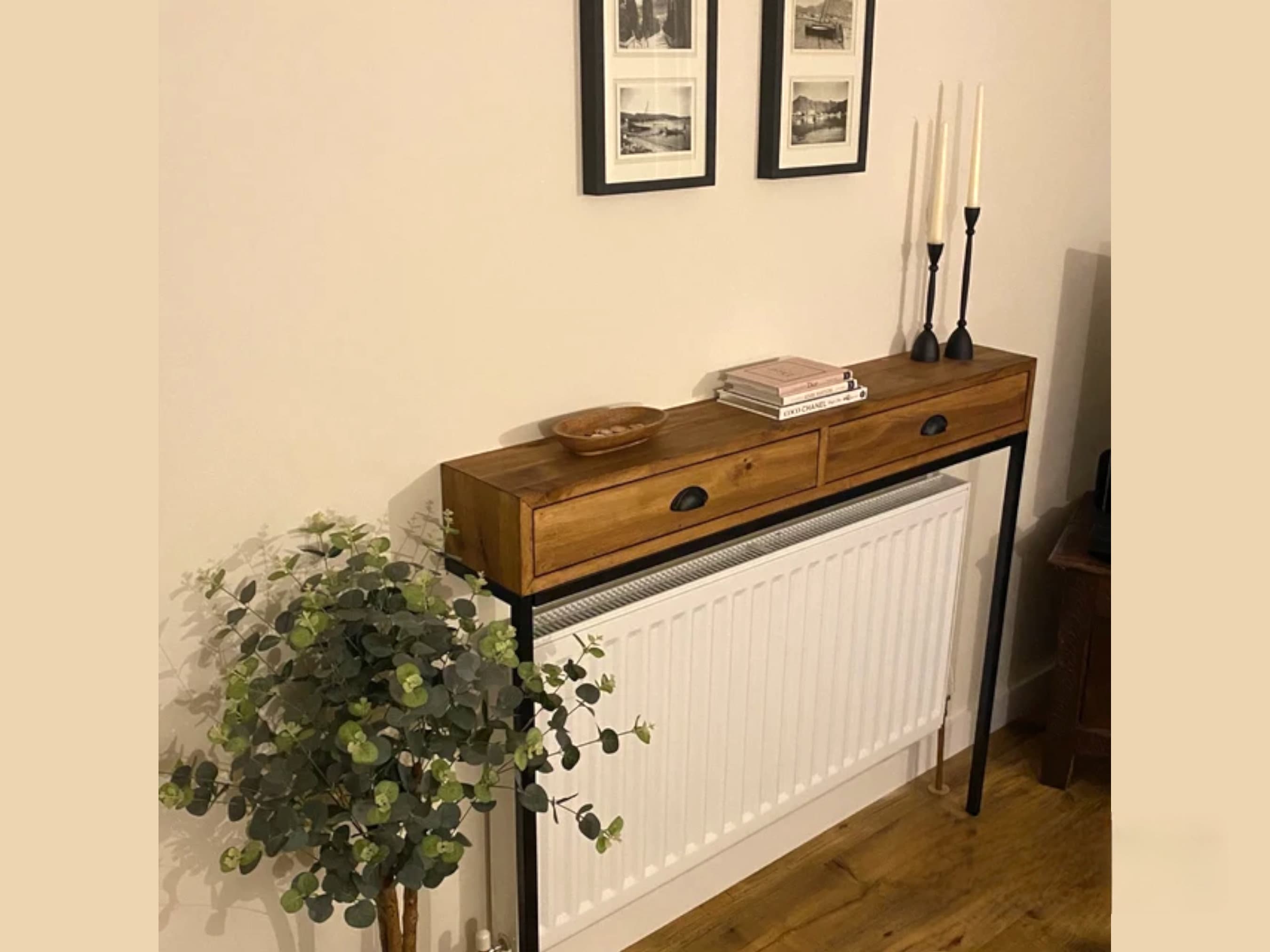 Over radiator table with drawers discount