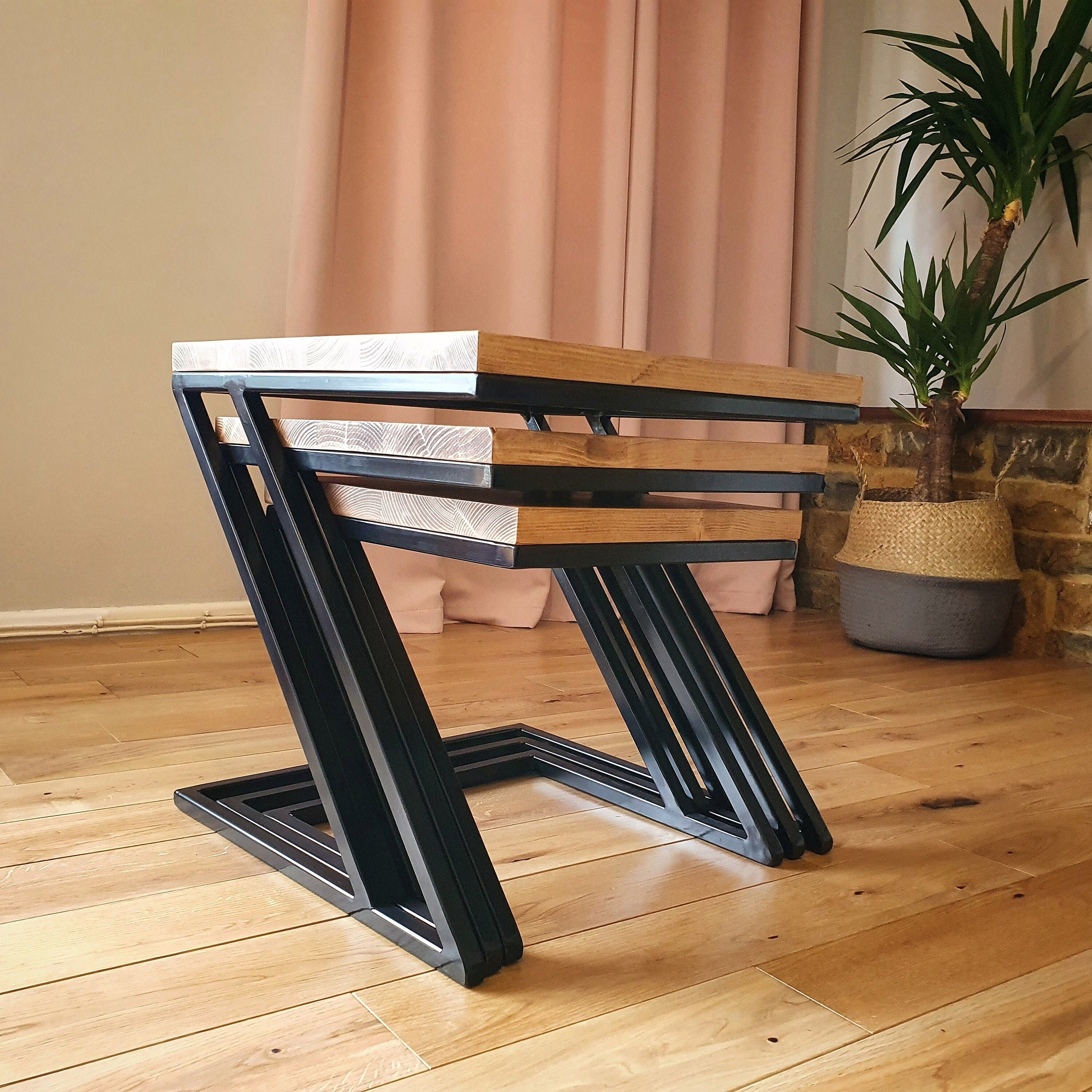 Nest of Tables Wood and Metal Nesting Tables UK Etsy