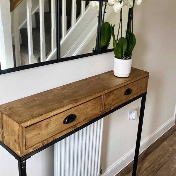 Console Table with Drawers -  Narrow Entryway Table - Radiator Shelf Depth 20cm - Hallway Table with Storage - Industrial Drawer Shelf
