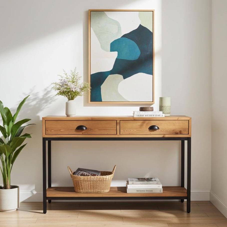 Console Table With Drawers and Shelf, Solid Wood Rustic Style - Etsy UK
