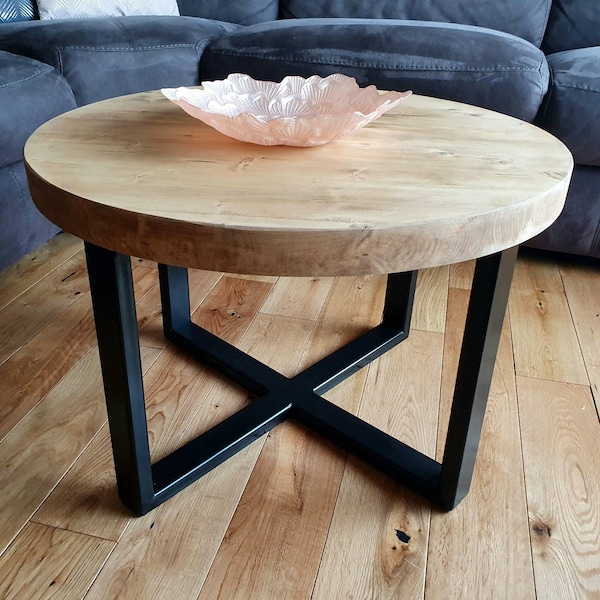 Round Coffee Table -  Rustic Industrial Coffee Table - Side Table Wood and Metal