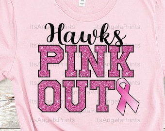 Hawks Pink Out Glitter Breast Cancer Awareness Voetbal Volleybal PNG Transparant Bestand Sublimatie DTF Transfer Schermafdruk Tshirt