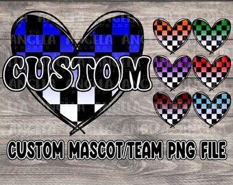 Custom Mascot Team Color Checkered Heart Retro Groovy Game Day School Spirit Pride Sport Football Basketball Mom Teacher PNG for Sublimation