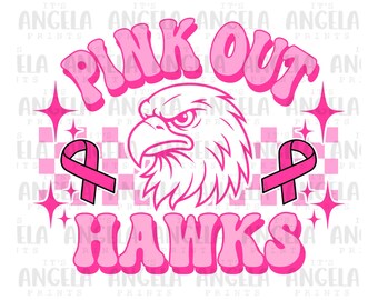 Hawks Pink Out Breast Cancer Awareness Groovy Geruit Preppy School Teamgeest Mascotte Voetbalvolleybal voor sublimatie DTF