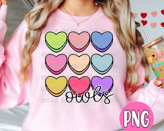 PNG Owls Valentine's Day Candy Hearts Pink Pastel School Spirit Teacher Mascot Digital Download Design for Sublimation DTF Shirt