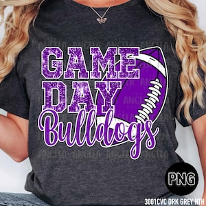 PNG Bulldogs Purple Bling Sparkle Glitter Game Day School Team Spirit Mascot Teacher Game Day Football Cheer Design Sublimation DTF Shirt
