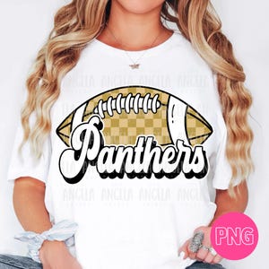 PNG Panthers Gold Football Checkered School Team Spirit Mascot Teacher Game Day Homecoming Cheer Groovy Retro for Sublimation DTF Shirt