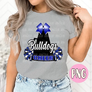 PNG Bulldogs Blue Cheer Pom Bow Megaphone Mascot Cheerleader Mom Mama School Spirit Football Competition Pride Glitter for Sublimation DTF