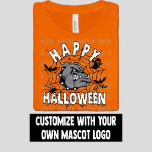 PNG Custom Mascot School Spirit Logo Happy Halloween Spider Web Teacher Volleyball Football Cheer for Sublimation DTF Shirt