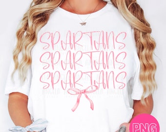PNG Spartans Stacked Bow Pink Coquette School Team Spirit Mascot Teacher Game Day Cheer Football Volleyball Basketball for Sublimation DTF