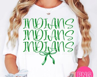 PNG Indians Stacked Bow Green Coquette School Team Spirit Mascot Teacher Game Day Cheer Football Volleyball Basketball for Sublimation DTF