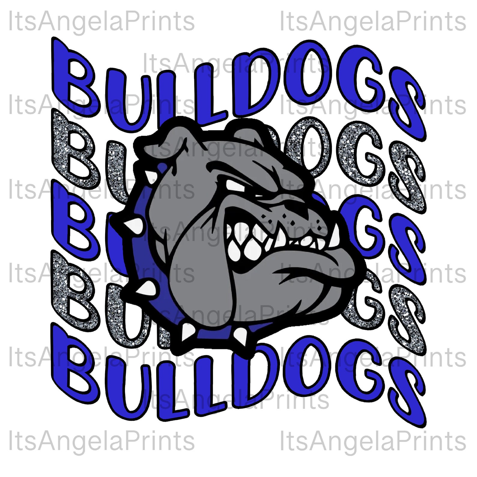 Bulldogs Retro Wavy Font Blue and Silver Glitter Spirit Shirt Etsy