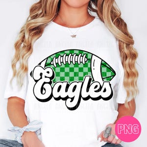PNG Adler Grün Fußball Kariert Schule Team Geist Maskottchen Lehrer Spieltag Heimkehr Cheer Groovy Retro für Sublimation DTF Shirt