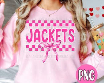 PNG Jackets Checkered Coquette Bow Valentine's Day Pink Out School Spirit Teacher Mascot Digital Download Design for Sublimation DTF Shirt