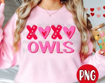 PNG Owls XOXO Valentine's Day Love Pink Red Hearts School Spirit Teacher Mascot Digital Download Design for Sublimation DTF Shirt