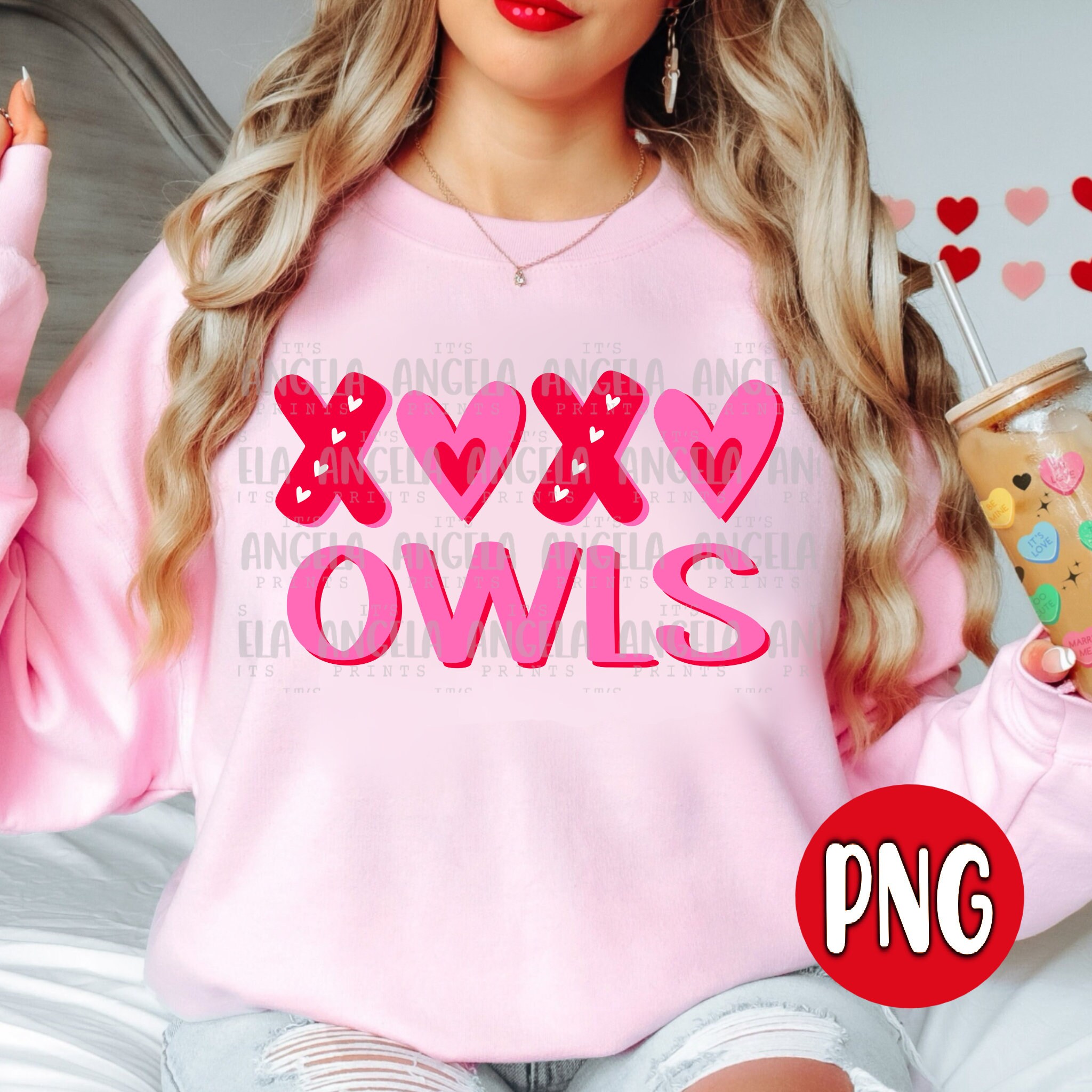 PNG Owls XOXO Valentine's Day Love Pink Red Hearts School Spirit Teacher Mascot Digital Download