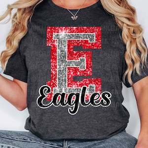 PNG E Adler Red Bling Sparkle Glitter Schule Team Spirit Maskottchen Lehrer Spieltag Fußball Jubel Design für Sublimation DTF HTV Shirt