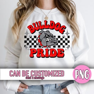 PNG Bulldog Pride Red Groovy Checkered School Team Spirit Mascot Teacher Game Day Football Volleyball Basketball for Sublimation DTF Shirt