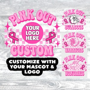 PNG Custom Pink Out Breast Cancer Awareness Groovy Checkered School Team Spirit Mascot Teacher Football Volleyball for Sublimation DTF Shirt