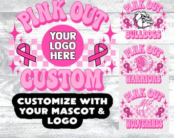 PNG Custom Pink Out Breast Cancer Awareness Groovy Checkered School Team Spirit Mascot Teacher Football Volleyball for Sublimation DTF Shirt