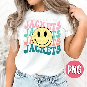 Jackets Groovy Retro Wavy Smiley Happy Face School Spirit Mascot Pride Teacher Game Day Pastel PNG DTF Sublimation Screen Print Shirt