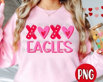 PNG Adler XOXO Valentinstag Liebe Rosa Rote Herzen Schulgeist Lehrer Maskottchen Digitaler Download Design für Sublimation DTF Shirt
