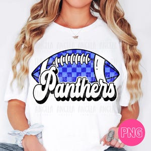 PNG Panthers Blue Football Checkered School Team Spirit Mascot Teacher Game Day Homecoming Cheer Groovy Retro for Sublimation DTF Shirt
