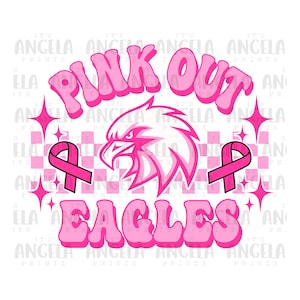 PNG Eagles Pink Out Breast Cancer Awareness Groovy Checkered Preppy School Team Spirit Mascot Football Volleyball for Sublimation DTF Shirt