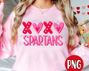 PNG Spartans XOXO Valentine's Day Love Pink Red Hearts School Spirit Teacher Mascot Digital Download Design for Sublimation DTF Shirt