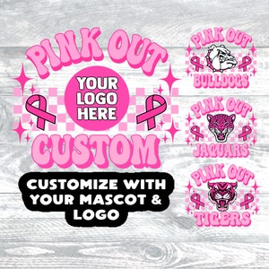 PNG Custom Pink Out Breast Cancer Awareness Groovy Checkered School Team Spirit Mascot Teacher Football Volleyball for Sublimation DTF Shirt