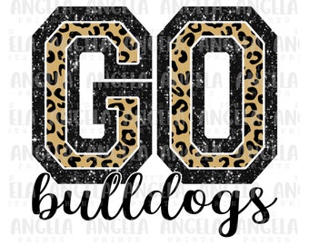 PNG GO Bulldogs Gold Leopard Glitter School Spirit Custom Team Mascot Game Day Football Basketball Cheer Teacher for Sublimation DTF Shirt