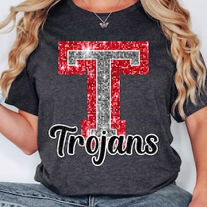 PNG T Trojaanse paarden blauwe bling sparkle glitter school teamgeest mascotte leraar speldag voetbal cheer ontwerp voor sublimatie DTF HTV-shirt