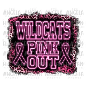 PNG Wildcats Pink Out Neon Lights Breast Cancer Awareness School Spirit Mascot Custom Football Cheer Volleyball for Sublimation DTF Shirt