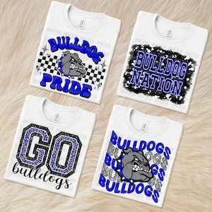PNG Bundle Bulldogs Blue 4 Designs School Spirit Team Game Day Football Volleyball Cheer Basketball Digital Download for Sublimation DTF