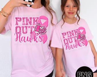 PNG Hawks Pink Out Breast Cancer Awareness Faux Glitter Pailletten Bling School Teamgeest Mascotte Voetbal Juichen voor Sublimatie DTF