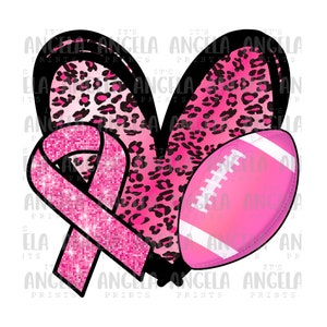 PNG Football Breast Cancer Awareness Pink Out Leopard Cheetah Heart School Spirit Glitter Ribbon for Sublimation DTF Shirt