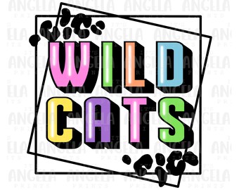 Wildcats PNG Cheetah Pastel Colorful School Spirit Team Teacher Game Day Mom Football Cheer Dance Baseball PNG for Sublimation DTF htv Shirt