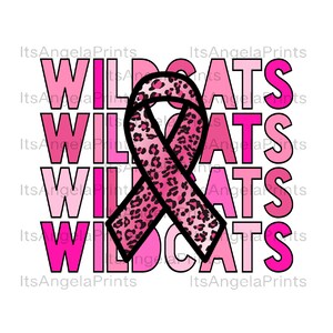 Wildcats Stacked Breast Cancer Awareness Pink Leopard Ribbon PNG, Digital Download, Transparent, File, Sublimation, DTF, Transfer, Tshirt