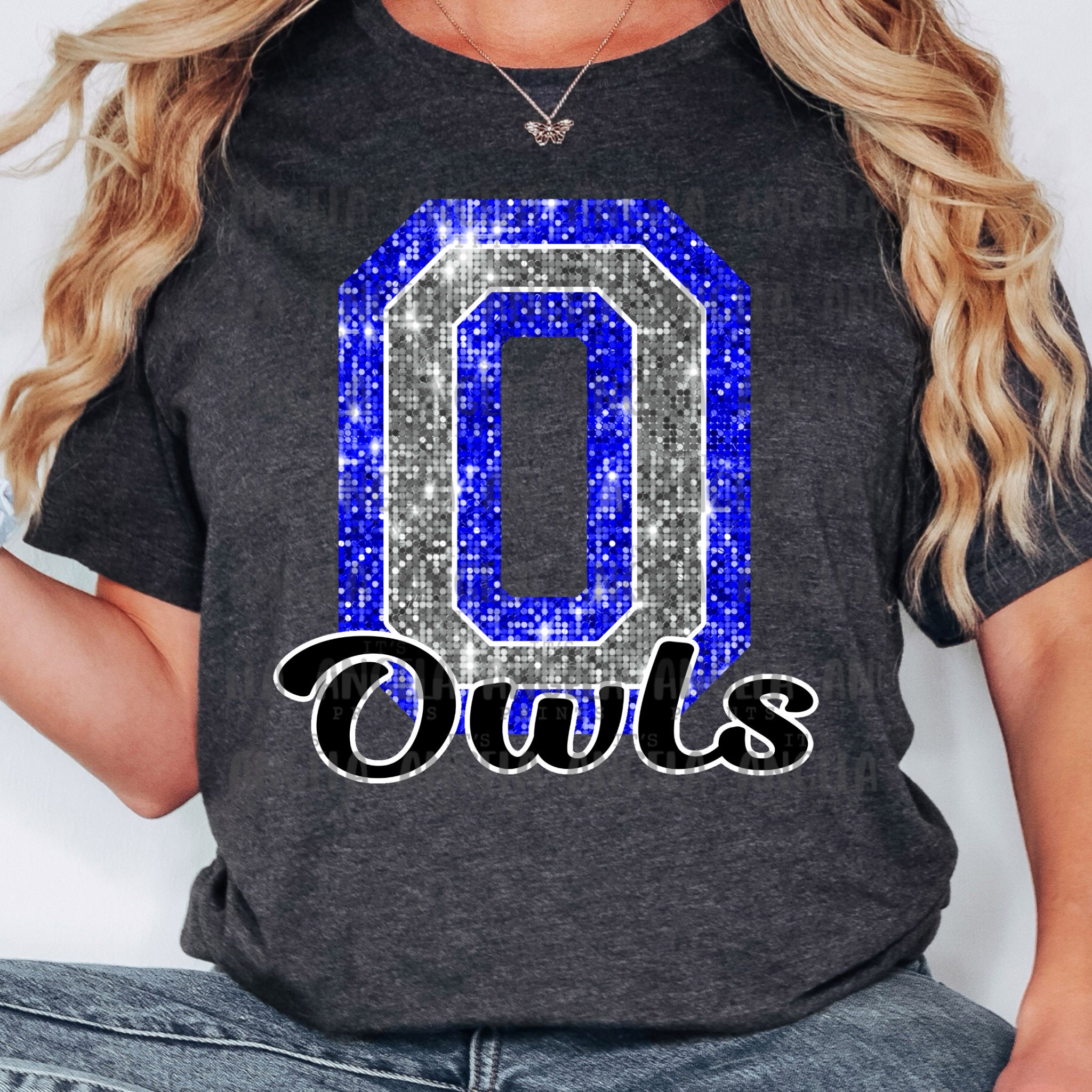 PNG O Owls Blue Bling Sparkle Glitter School Team Spirit Mascot Teacher Game Day Football Cheer Desi