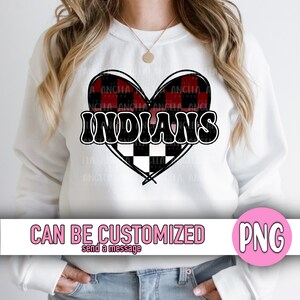 PNG Indians Maroon Checkered Heart Retro Groovy Game Day School Spirit Mascot Pride Team Sport Mom Teacher PNG for Sublimation DTF Shirts