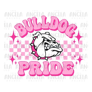 PNG Bulldog Pride Pink Groovy Checkered School Team Spirit Mascot Teacher Game Day Football Volleyball Basketball for Sublimation DTF Shirt
