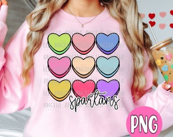 PNG Spartans Valentine's Day Candy Hearts Pink Pastel School Spirit Teacher Mascot Digital Download Design for Sublimation DTF Shirt