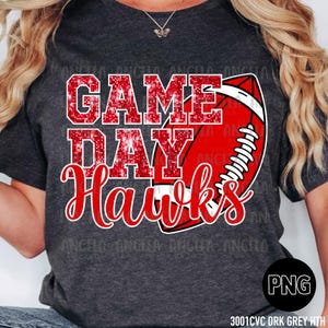 PNG Hawks Red Bling Sparkle Glitter Game Day School Team Spirit Mascot Teacher Game Day Football Cheer Design Sublimation DTF Shirt