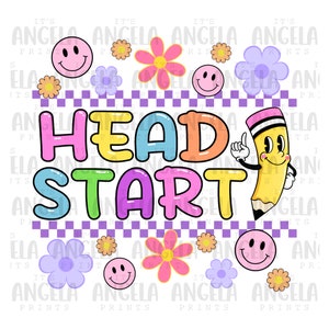 PNG Headstart Back to School Retro Checkered Smiley Preppy Groovy Pastel Digital Download Design File for Sublimation DTF Screen Print