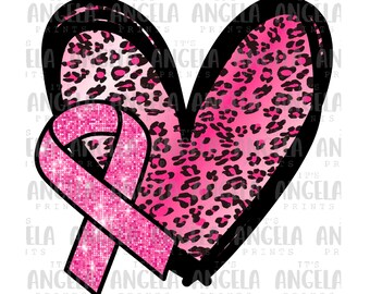 Rosa leeres Brustkrebsbewusstsein Pink Out Leopard Herz PNG, digitaler Download, transparent, Datei, Sublimation, DTF, Transfer, T-Shirt