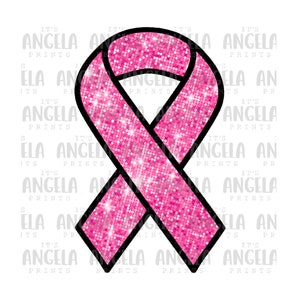 Faux Bling Sequin Glitter Breast CancerAwareness Ribbon Pink Out PNG Transparant Bestand Sublimatie DTF Transfer Schermafdruk Tshirt