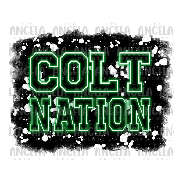 PNG Colt Nation Green Neon Lights School Spirit Team Custom Mascot Teacher Game Day Football Volleyball Cheer for Sublimation DTF Shirt