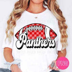 PNG Panthers Red Football Checkered School Team Spirit Mascot Teacher Game Day Homecoming Cheer Groovy Retro for Sublimation DTF Shirt